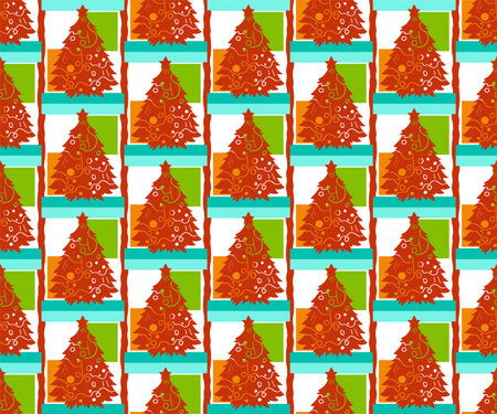 Seamless Christmas tree pattern, festive colors, vectorのイラスト素材