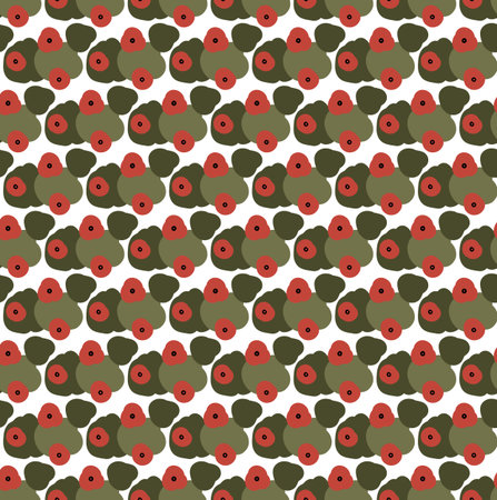 Red flowers on green, seamless vector sketch patternのイラスト素材