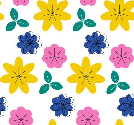 Seamless vector pattern made of leaves and flowersのイラスト素材