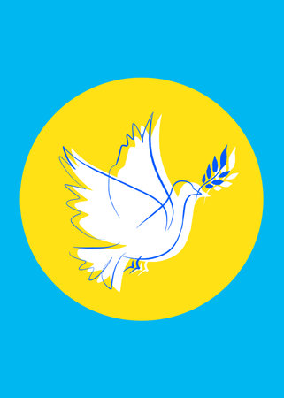 Peace for Ukraine concept sketch in form of sticker, Ukrainian with dove of peace, Ukrainian national colors - yellow and blueのイラスト素材