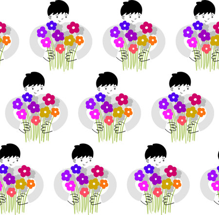 Baby with flowers - seamless vector pattern for greetingsのイラスト素材
