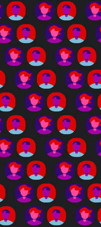 Male and Female Avatars for UI - UX design, minimalist flat style, seamless patternのイラスト素材