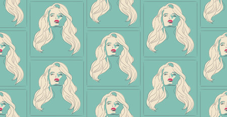 Beautiful woman face portrait with a chic hairstyle, vector fashion illustration, minimalist style, symbol for beauty salon, barbershop, fashion show, clothing store, etc.のイラスト素材