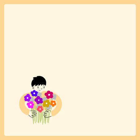 Greeting card - baby boy with flowers, hand drawn vectorのイラスト素材