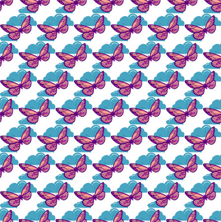 Seamless batterflies ornament, bright colors, punchy forms vectorの写真素材