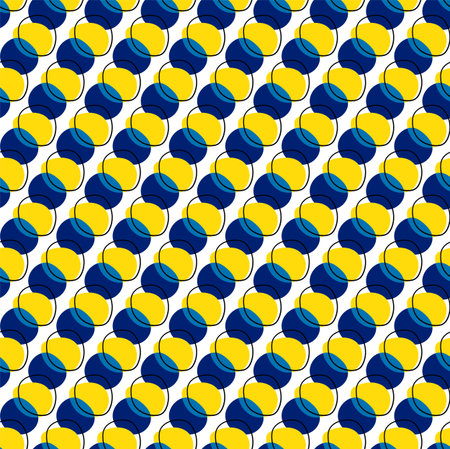 Abstract vector shapes - spots, rings, seamless pattern, yellow and blueのイラスト素材