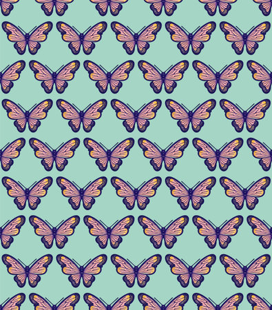 Seamless moth ornament, bright colors, punchy forms vectorの写真素材