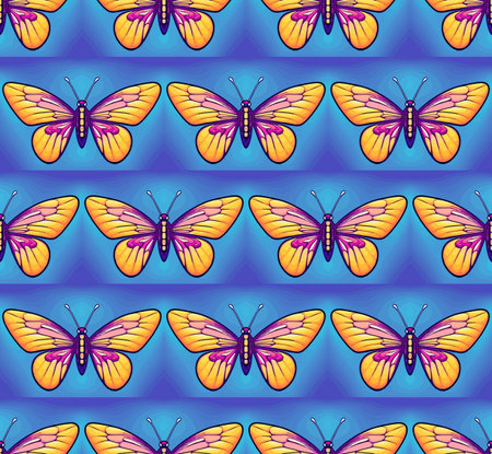 Seamless moth ornament, bright colors, punchy forms vectorのイラスト素材