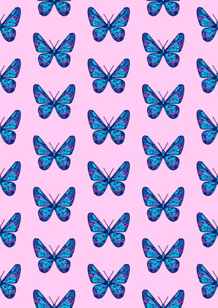 Seamless moth ornament, bright colors, punchy forms vectorのイラスト素材