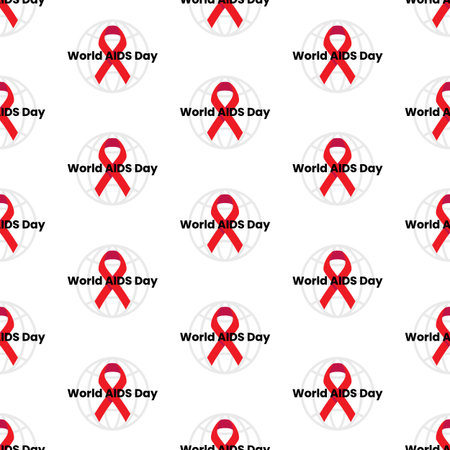 World AIDS Day - UX UI icon, graphic design banner, vector clipart with the red ribbon, seamless backgroundのイラスト素材