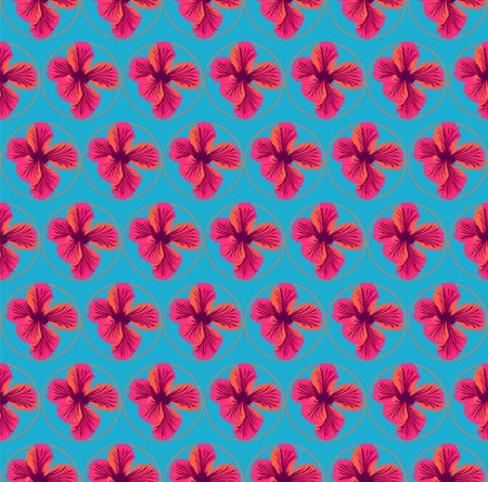 Seamless pattern made of hibiscus flowers. seventies retro style punchy colorsのイラスト素材