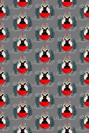 Black Rabbit, symbol of the year 2023 according to the Eastern calendar, seamless pattern of Christmas balls, Chinese new yearのイラスト素材