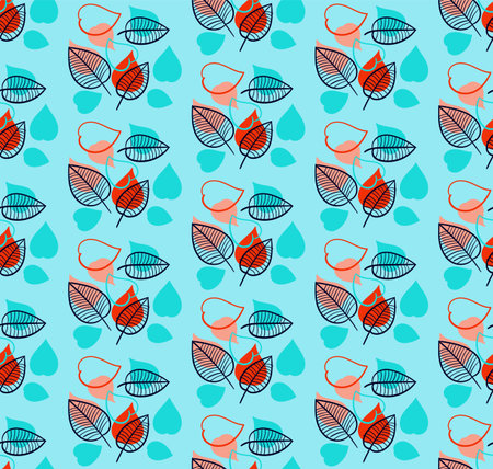 Modern vector seamless leaf pattern, black lines and solid fillsのイラスト素材