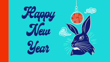 Happy New Year 2023, postcard banner with Black Blue Rabbit, Chinese New Year symbolのイラスト素材
