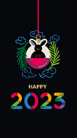 Happy New Year 2023, postcard banner with Black Rabbit, Chinese New Year symbolのイラスト素材