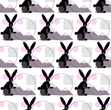 Black Rabbit, symbol of the year 2023 according to the Eastern calendar, seamless pattern, Chinese new yearのイラスト素材