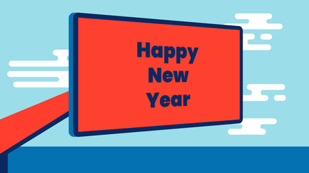 Billboard with New Year greeting, template copyspace for your text, flat syle minimalist banner, 16x9のイラスト素材