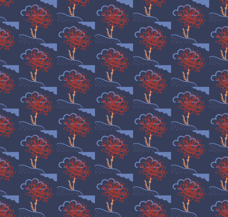 Luxury seamless vector ornament made of flowers, dark modeのイラスト素材