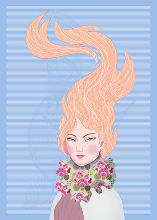 Woman with fiery red hair, vector fashion illustrationのイラスト素材