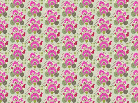 Seamless vector pattern with pink and magenta flowers on greenの写真素材
