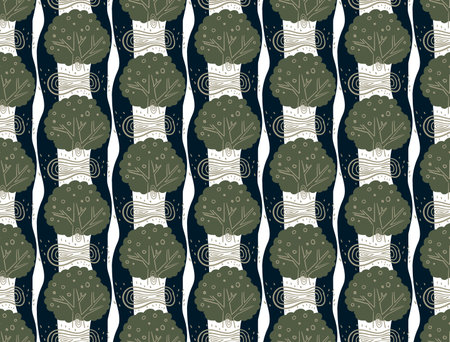 Seamless pattern, forest theme, minimalist vector sketchのイラスト素材