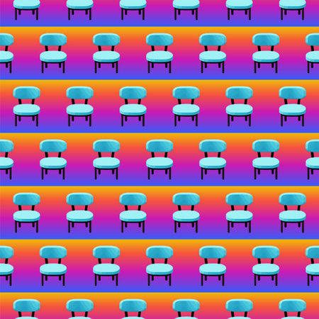 Seamless vector pattern of cartoon chairs at sunsetのイラスト素材