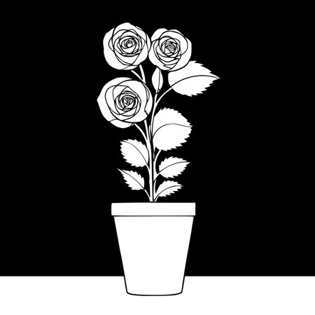 Roses in a pot on the windowsill, continuous line vectorのイラスト素材