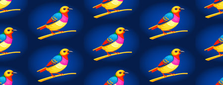 Colorful cartoon birds, hand drawn, seamless vector patternのイラスト素材