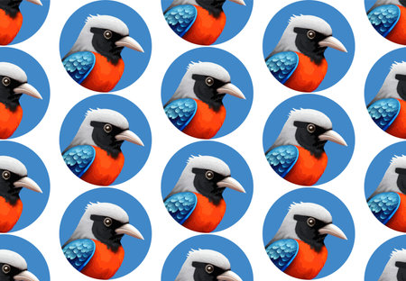 Colorful cartoon birds, hand drawn, seamless vector patternのイラスト素材