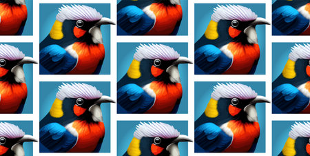Colorful cartoon birds, hand drawn, seamless vector patternのイラスト素材
