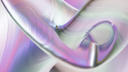 Abctract 3D geometry with pearlescent holographic iridescent texture, 3D rendering, tech pc screen wallpapesの写真素材
