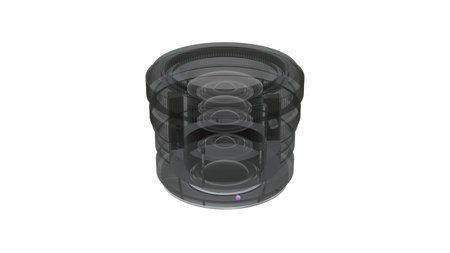 Exploring the Technology of Interchangeable Lenses: Fixed Focal Length Lens with Internal Focusing for Digital Cameras in perspective, 3D rendering, isolated on white backdrop for masking, tracing, cutout and clippingの写真素材