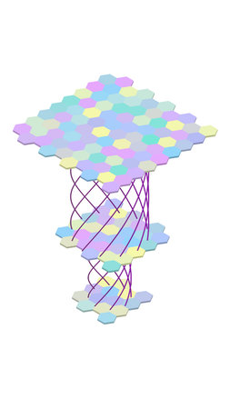 A large language model based on a deep neural network with optimal scaling by computation - compute-optimal scaling, training process. A schematic diagram in a minimalist flat illustration style, a concept on a white background, 3D renderingの素材