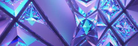 Magic crystal with geometric shapes, macro view, panoramic background, sparkling reflections and iridescent colors, holographic gradients, generated by artificial intelligence, AI Generatedの素材