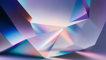 Crystal geometry background with geometric shapes, macro view, refraction, holographic gradients, AI Generatedの素材