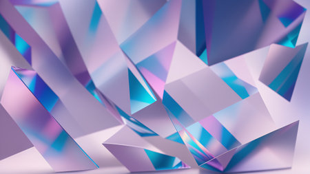 Crystal geometry background with geometric shapes, macro view, refraction, holographic gradients, AI Generatedの素材