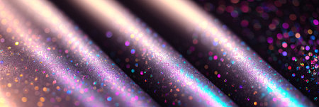 Ð¡lose-up image of a shiny, metallic surface with diagonal lines and colorful sparkles AI Generated. The surface is black with diagonal lines of silver, pink, and purple. The sparklの素材