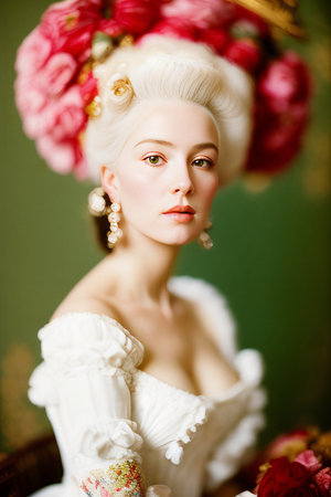 Face of Woman with Floral Hair Accessory in Retro Photo-Style Image by AI - AI Generatedの素材