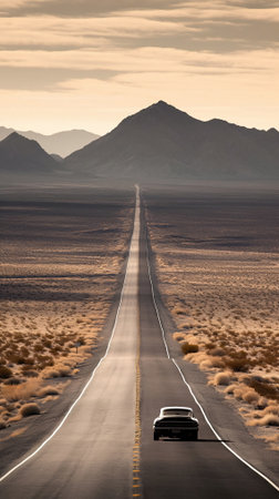 Desert Road Leading to the Horizon - AI Generatedの素材
