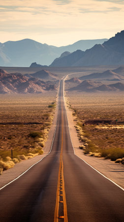 Desert Road Leading to the Horizon - AI Generatedの素材