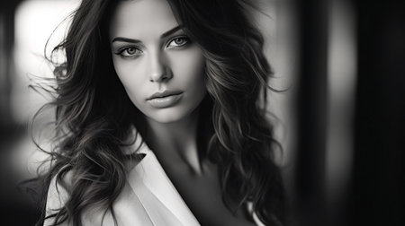 Face Portrait of beautiful woman in Black and White, AI Generatedの素材