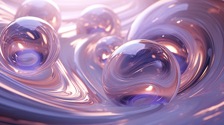 Shiny Transparent Spheres on Purple Wavy Surface, AI Generated Backgroundの素材