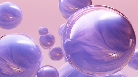 Shiny Transparent Spheres on Purple Wavy Surface, AI Generated Backgroundの素材