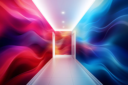 Dreamlike Blue Tile Corridor with Flowing Wall Design AI Generatedの素材