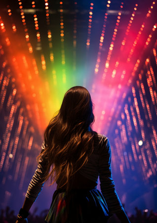 Beautiful Female Musician Performing at a Concert with Lasers AI Generatedの素材