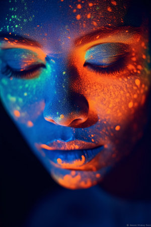 Dark Matter Art of a Woman with Blue and Purple Glow AI Generatedの素材