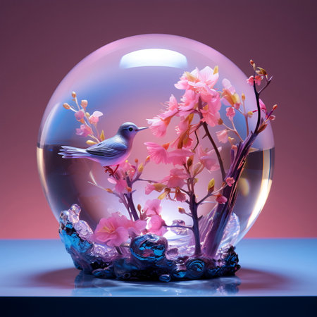 Miniature Landscape in a Crystal Ball with Light Indigo and Pink AI Generatedの素材