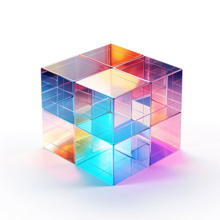 Colorful Cube Made of Smaller Cubes with a Glossy Finish AI Generatedの素材