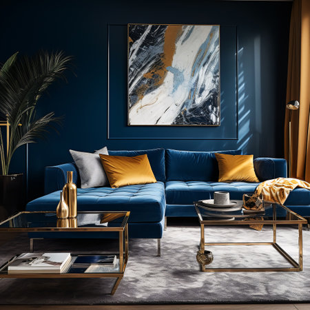 Holographic gradients foil gloss in a spacious living room with a luxurious corner lounge AI Generatedの素材