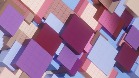 Abstract Cubes in Pink, Purple, and Blue Colors, 3D renderingの写真素材